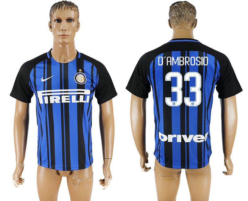 2017-2018 Inter Milano D AMBROSIO #33 FOOTBALL JERSEY BLUE&BLACK