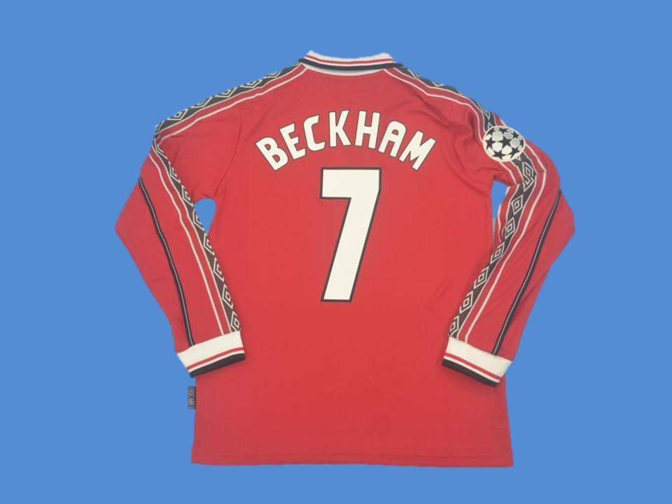 Manchester United 1998 1999 Beckham 7 Champions Leaguen Long Sleeve Home Jersey