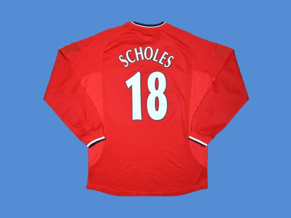 Manchester United 2000 2001 Scholes 18 Home Jersey Long Sleeve