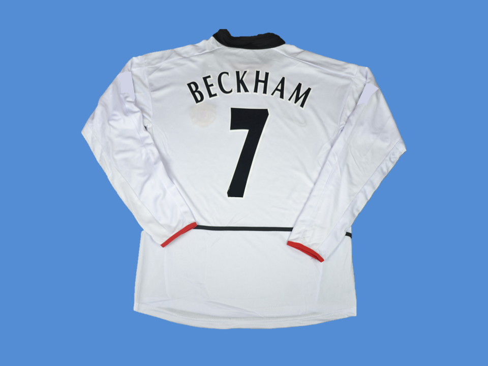 Manchester United 2003 2004 Beckham 7 Away Long Sleeves White Jersey