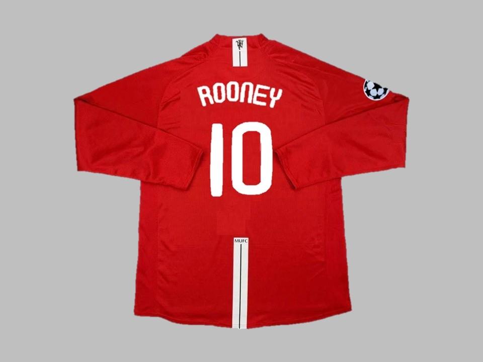 Manchester United 2007 2008 Rooney 10 Ucl Final Home Long Sleev Shirt