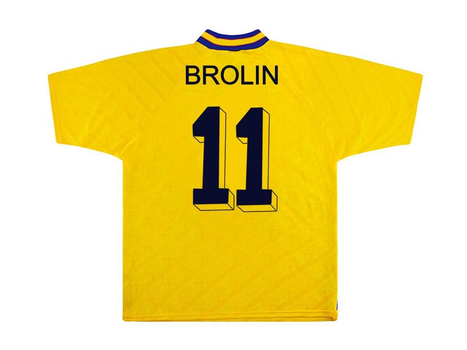 Sweden 1994 Brolin 11 World Cup Home Football Shirt Soccer Jersey