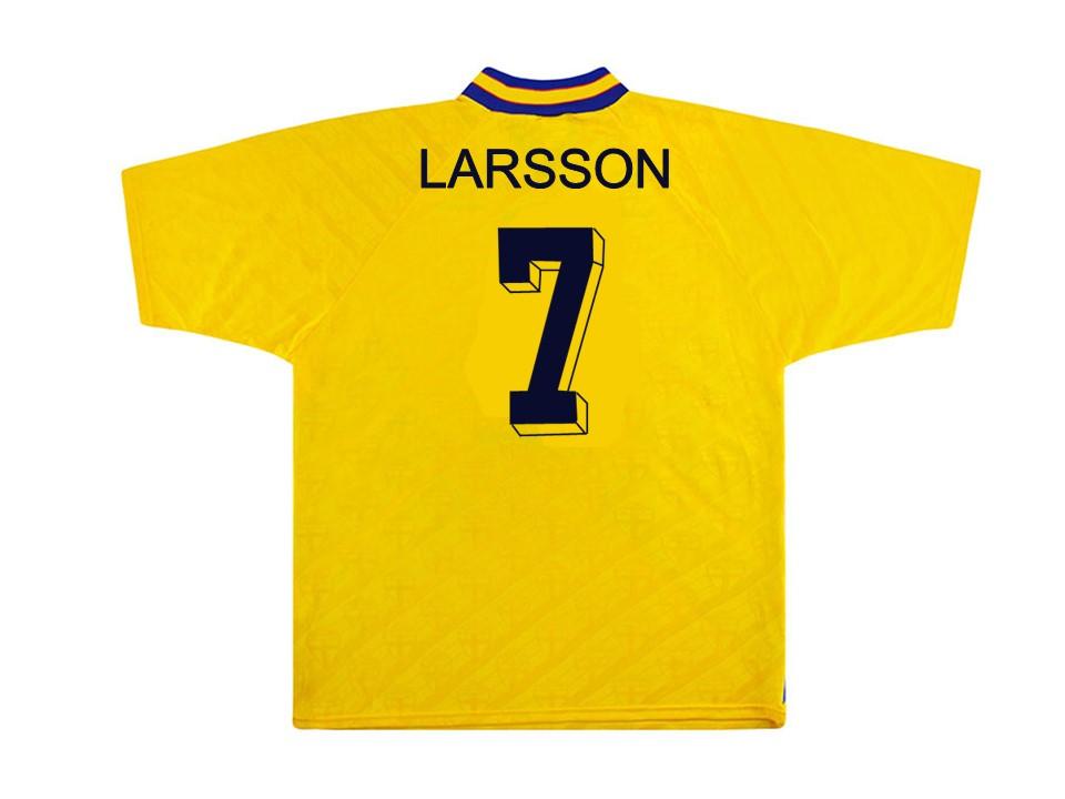 Sweden 1994 Larsson 7 World Cup Home Football Shirt Soccer Jersey