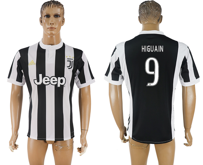 2017-2018 Juventus F.C. HIGUIN #9 football jersey black&white