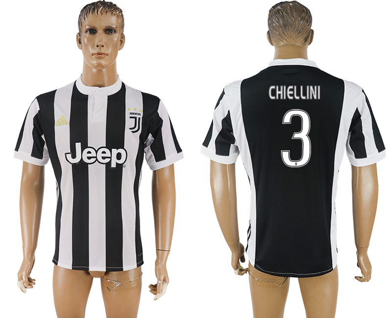2017-2018 Juventus F.C. CHIELLINI #3 football jersey black&white
