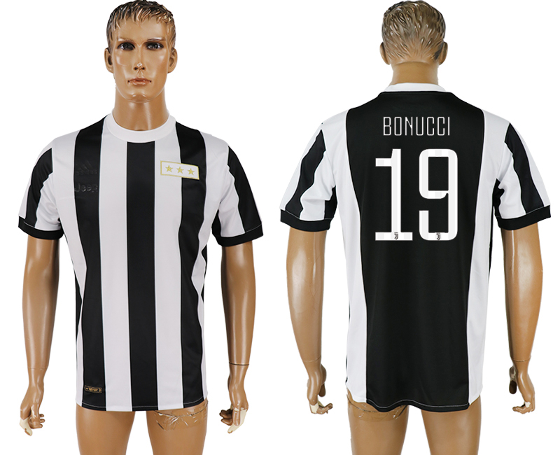 2017-2018 Juventus F.C. BONUCCI #19 football jersey black&white