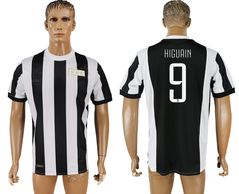 2017-2018 Juventus F.C. HIGUAIN #9 football jersey black&white