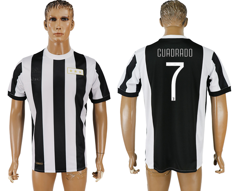 2017-2018 Juventus F.C. CUADRADO  #7 football jersey black&white