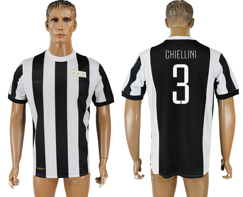 2017-2018 Juventus F.C. CHIELLINI #3 football jersey black&white
